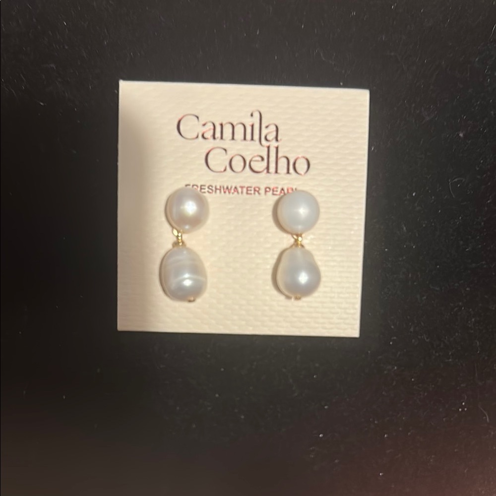 Camila Coelho Gold and White Pearl Drop Earrings
